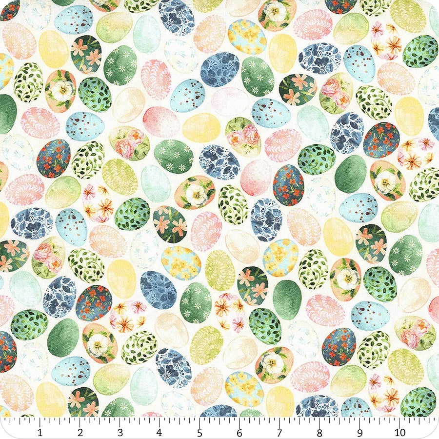 Easter Wonder Quilt Fabric - Easter Eggs in Vanilla/Multi - W5430-156-VANILLA