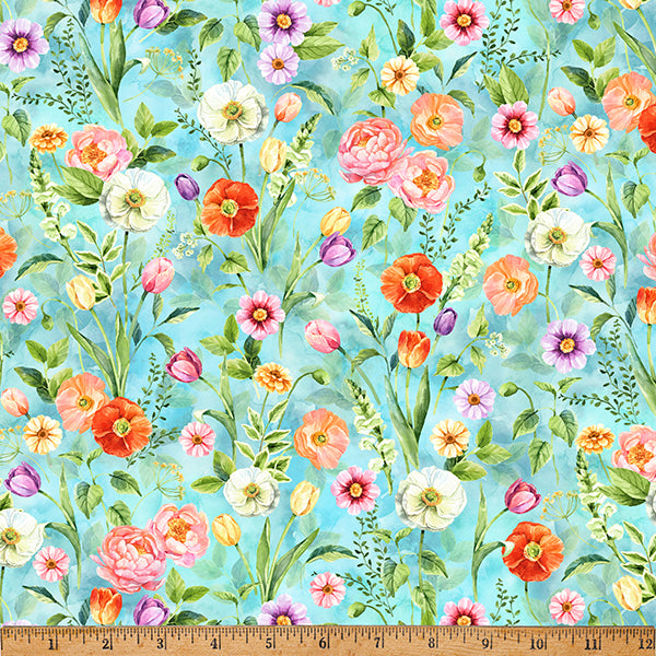 Easter Wonder Quilt Fabric - Floral in Sky Blue - W5427-16-SKY