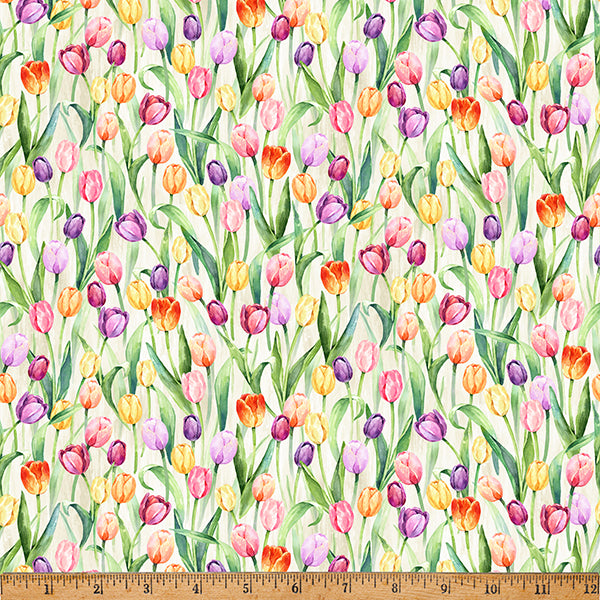 Easter Wonder Quilt Fabric - Tulips in Vanilla Multi - W5429-156 VANILLA