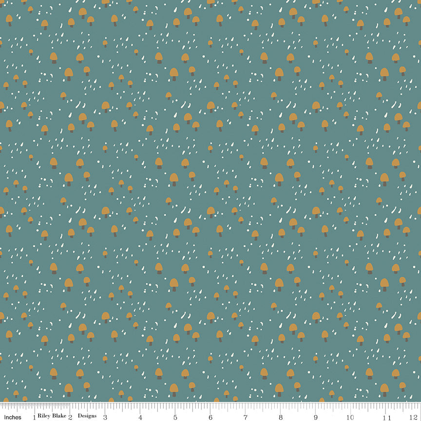 Elmer and Eloise Quilt Fabric - Mushrooms in Teal - C14244-TEAL