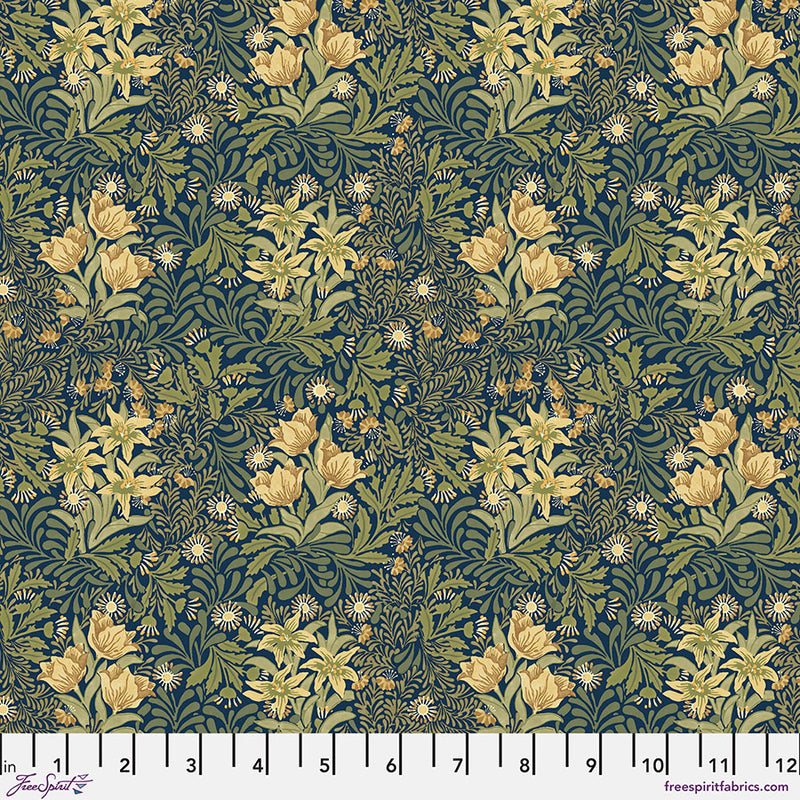 Emery Walker's House Quilt Fabric by Morris & Co - Bower in Navy Blue - PWWM099.NAVY