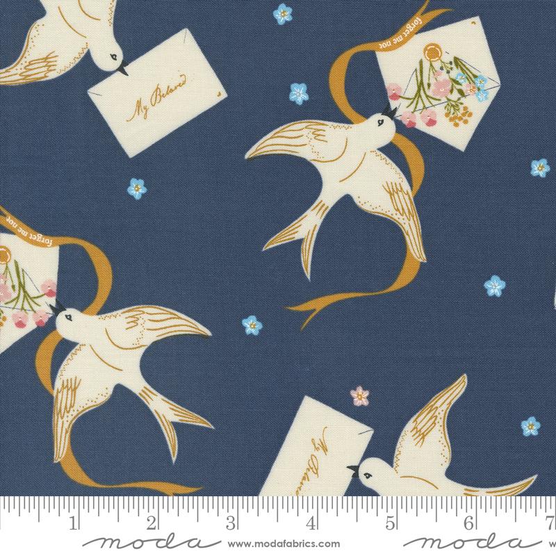 Enchantment Quilt Fabric - Winged Messenger (Birds) in Indigo Blue - 43171 17