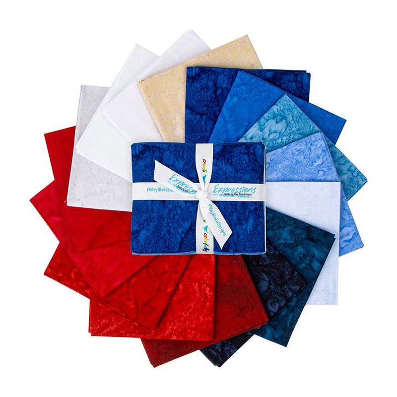 Expressions Hand-Dyes Batik Quilt Fabric - 16 piece Freedom Flair Fat Quarter Bundle (Red/White/Blue) - FQ-21008-16