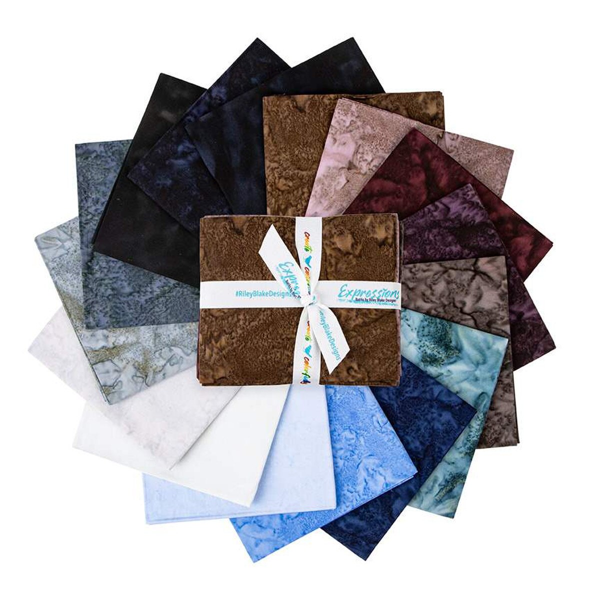 Expressions Hand-Dyes Batik Quilt Fabric - 16 piece Quartz Crystals Fat Quarter Bundle (Browns/Blues) - FQ-21004-16