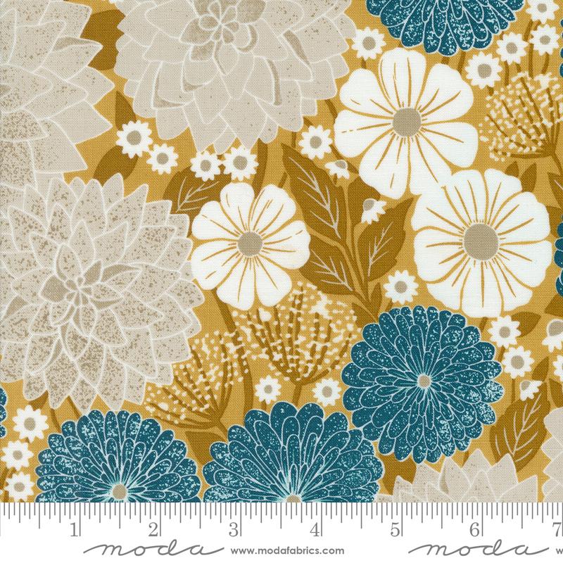 Field of Flowers Quilt Fabric - Dahlias and Zinnias in Goldenrod/Multi - 3310 13