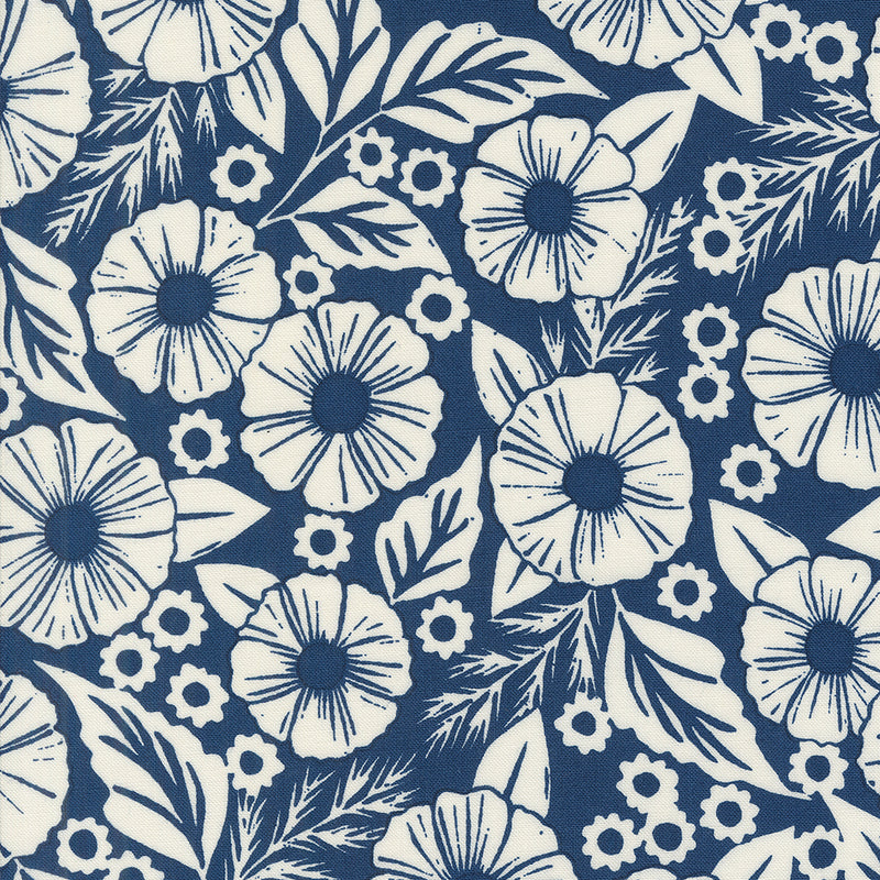 Field of Flowers Quilt Fabric - Flower Papers in Indigo Blue - 3311 18