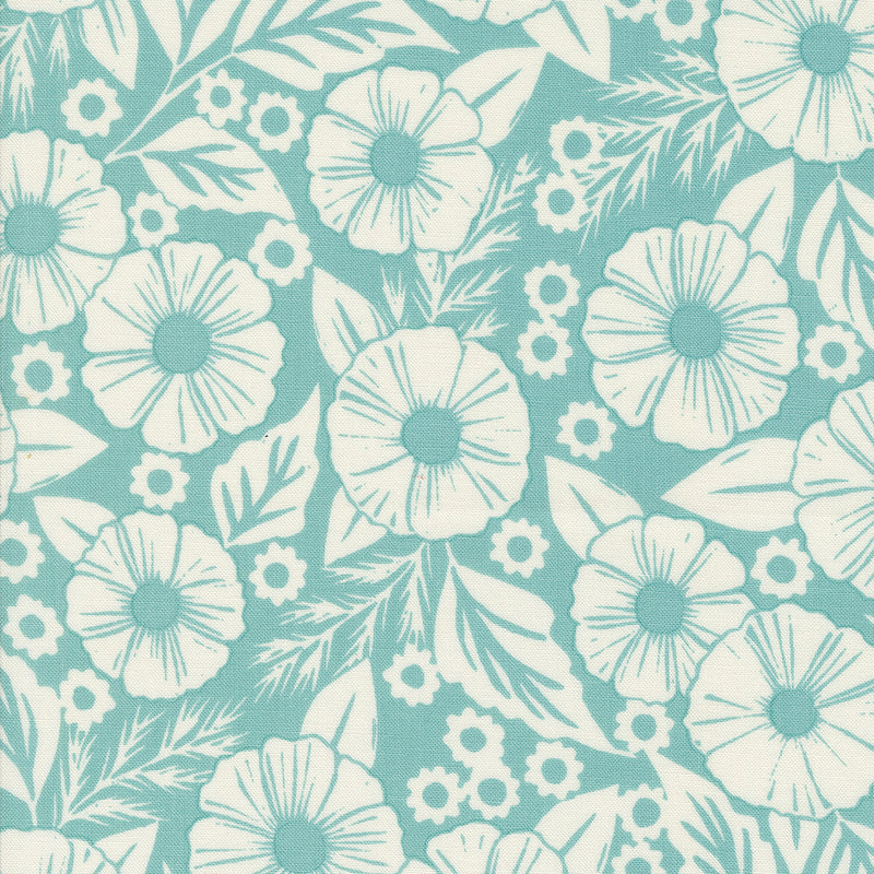 Field of Flowers Quilt Fabric - Flower Papers in Robins Egg Aqua - 3311 14