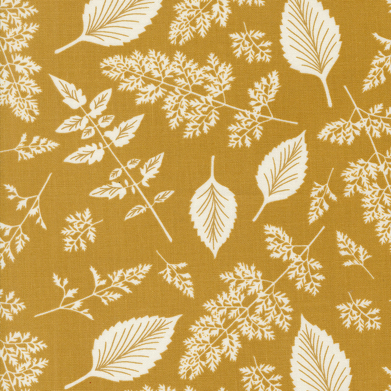 Field of Flowers Quilt Fabric - Leaf Pattern in Goldenrod - 3315 13