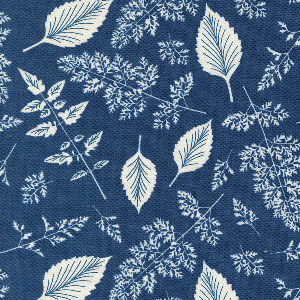 Field of Flowers Quilt Fabric - Leaf Pattern in Indigo Blue - 3315 18