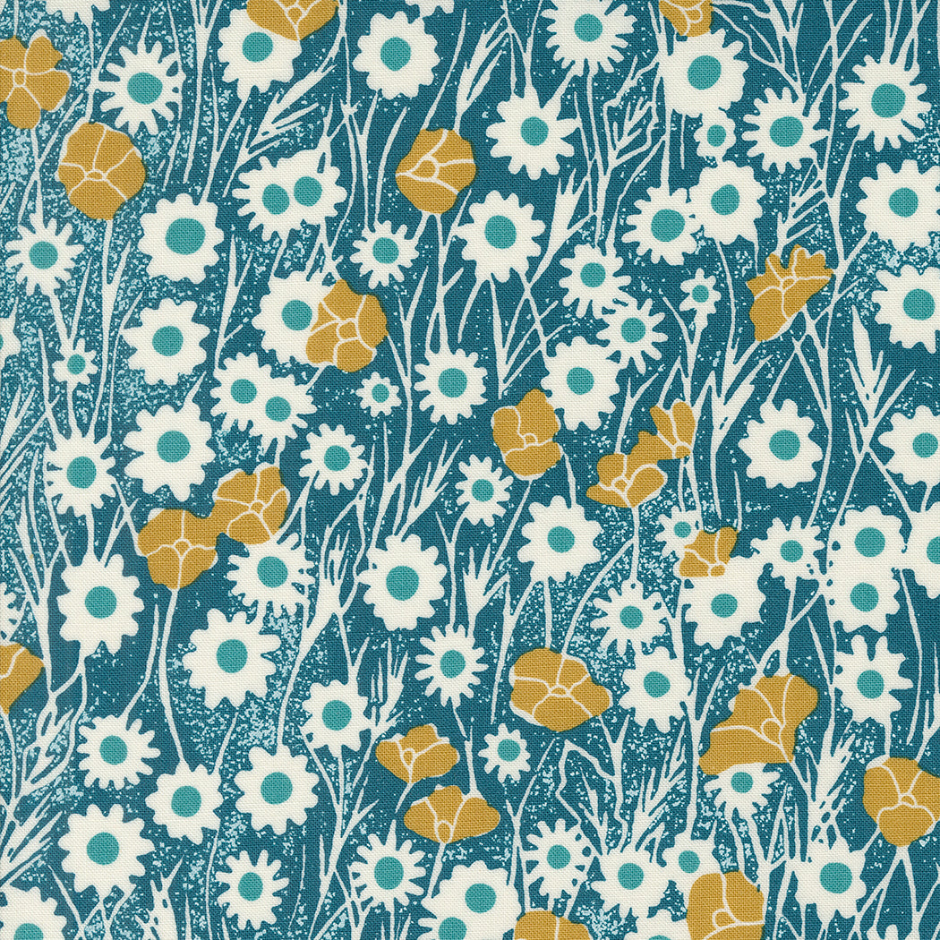 Field of Flowers Quilt Fabric - Poppy Field in Peacock Teal - 3312 16