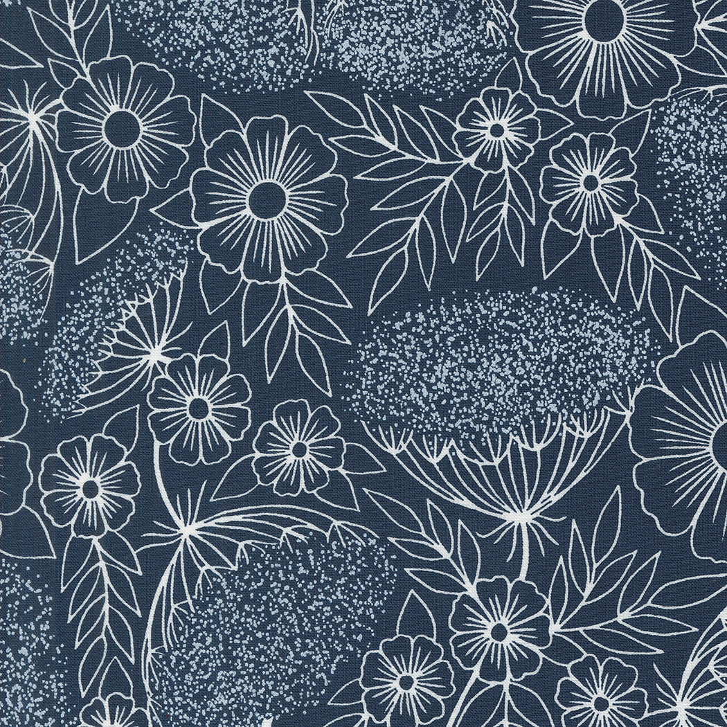 Field of Flowers Quilt Fabric - Queen Anne's Lace in Navy Blue - 3314 19