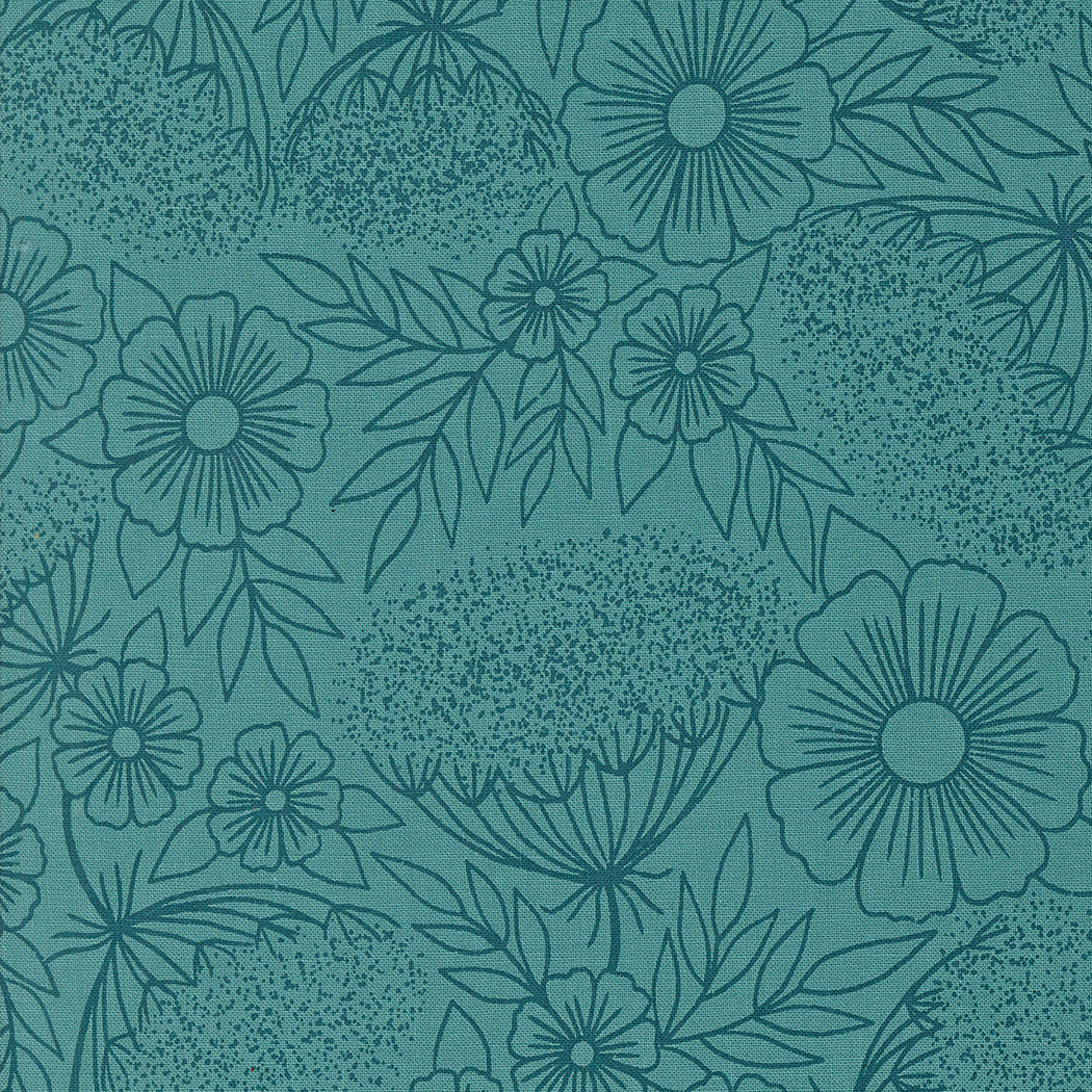 Field of Flowers Quilt Fabric - Queen Anne's Lace in Turquoise - 3314 15