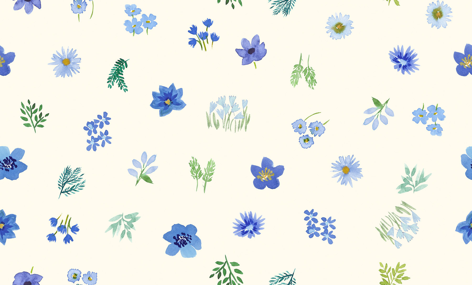 Flowers Collection Quilt Fabric - Dancing Flowers in Cornflower Blue/Off White - BG044