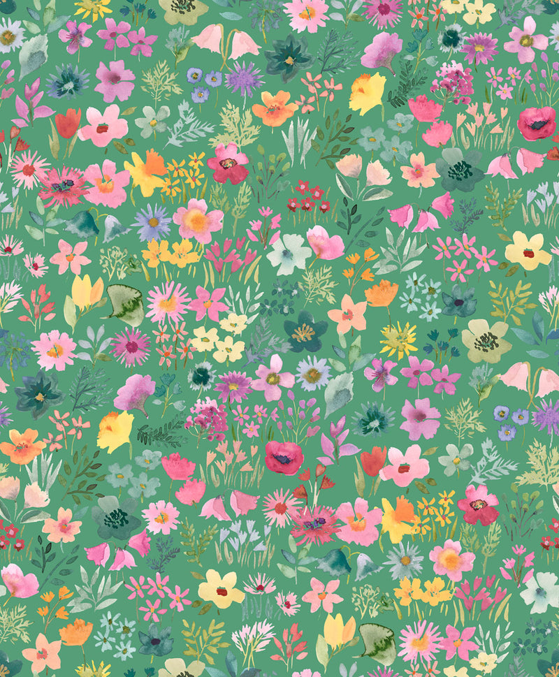 Flowers Collection Quilt Fabric - Flower Library in Grass Green - BG032