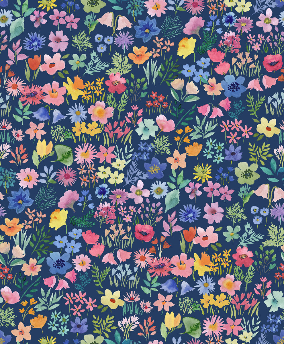 Flowers Collection Quilt Fabric - Flower Library in Navy - BG031