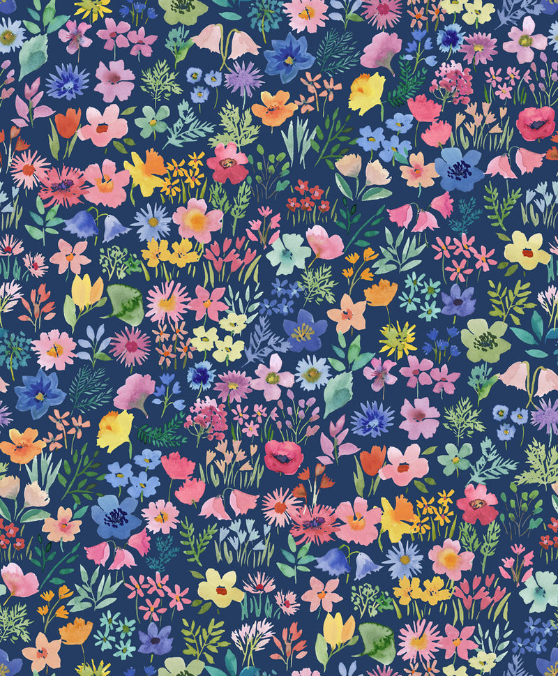 Flowers Collection Quilt Fabric - Flower Library in Navy - BG031