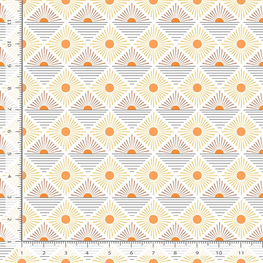 Full Moon Quilt Fabric - Rays in White/Multi - STELLA-D2952 WHITE