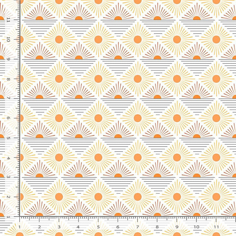 Full Moon Quilt Fabric - Rays in White/Multi - STELLA-D2952 WHITE