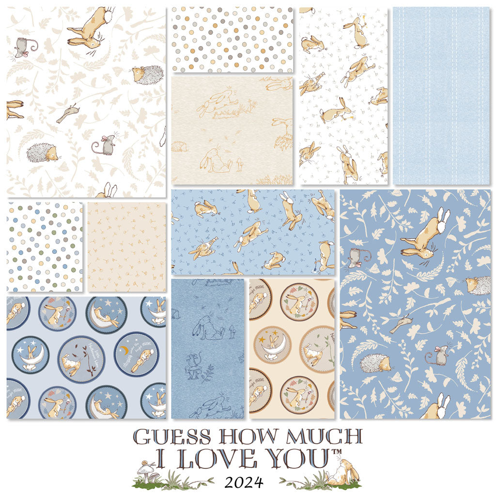 Guess How Much I Love You 2024 Quilt Fabric - 10" squares in Blue - TSQ0478