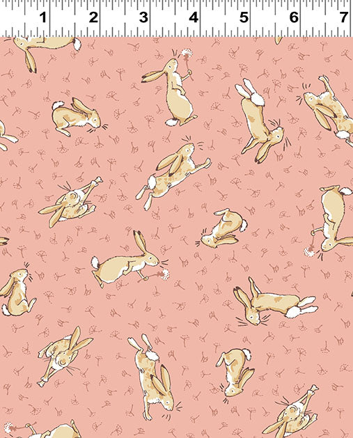 Guess How Much I Love You 2024 Quilt Fabric - Tossed Bunnies in Coral Pink - Y4247-39