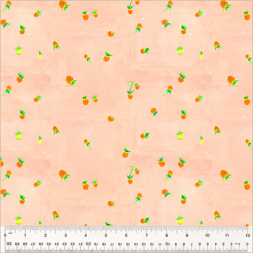 Heather Ross By Hand Quilt Fabric - Wild Strawberries in Blush Peach - 54259D-6