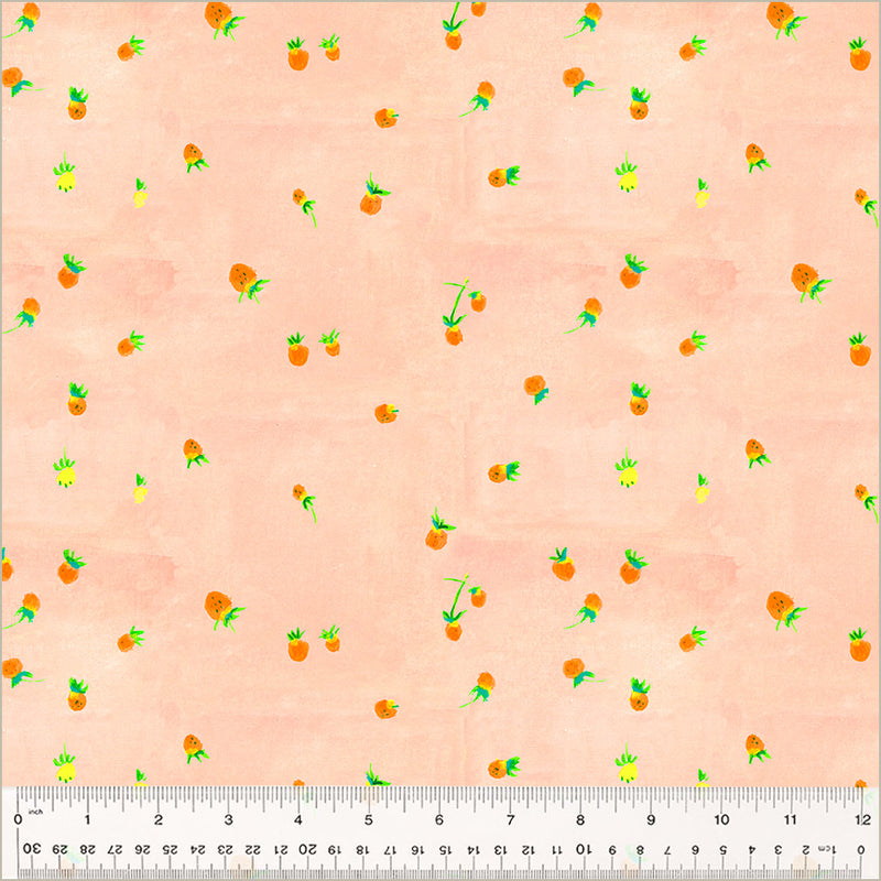 Heather Ross By Hand Quilt Fabric - Wild Strawberries in Blush Peach - 54259D-6