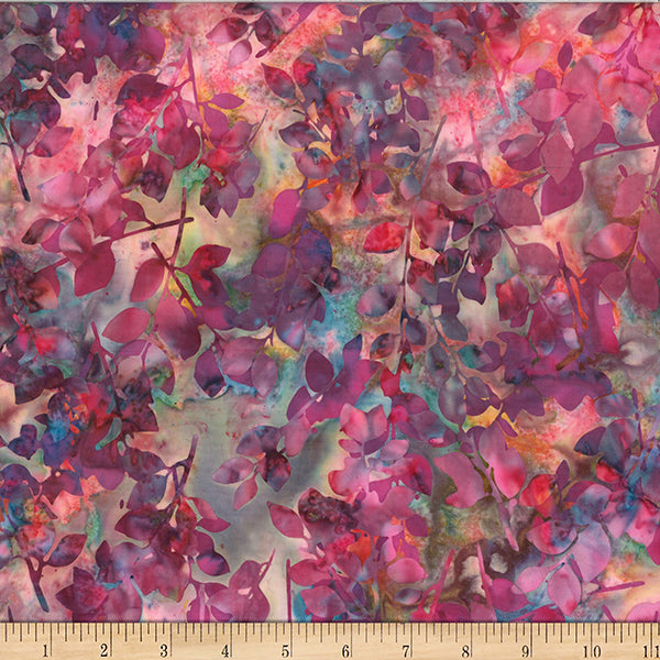 Hoffman Bali Batik Quilt Fabric - Crown Jewels - Leaves in Bloom Pink - W2585-562-BLOOMS