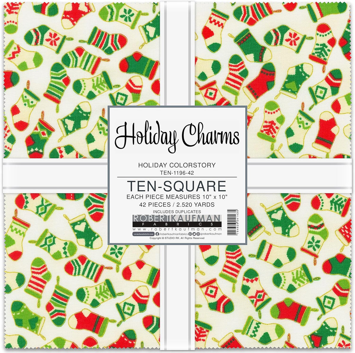 Holiday Charms Quilt Fabric - Ten Squares in Holiday - set of 42 10" squares - TEN-1196-42