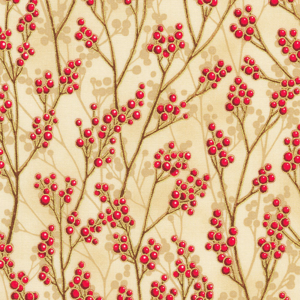 Holiday Flourish Festive Finery Quilt Fabric - Branches and Berries in Cream - SRKM-22291-84 CREAM