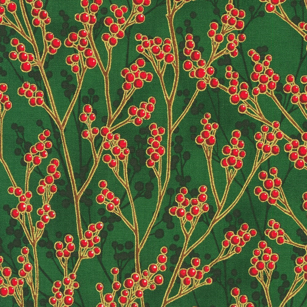 Holiday Flourish Festive Finery Quilt Fabric - Branches and Berries in Pine Green - SRKM-22291-274 PINE