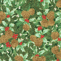 Holiday Flourish Festive Finery Quilt Fabric - Branches and Pinecones in Fresh Sage Green  - SRKM-22289-459 FRESH SAGE