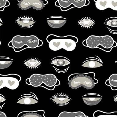 Insomnia Quilt Fabric - Night Night (Masks) in Black - DCX12253-BLAC-D