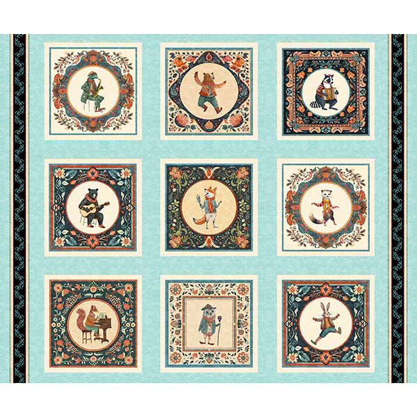 P353 - Jug Band Jamboree Quilt Fabric - Jamboree Picture Patch Panel in Aqua - 2600 30520 Q - SOLD AS A 36" PANEL