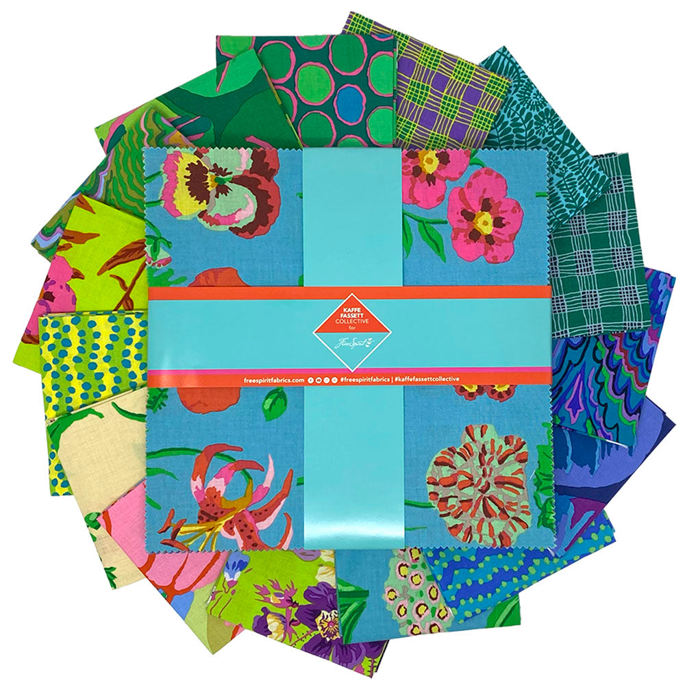 Kaffe Fassett Collective February 2025 Quilt Fabric - 10" Charm Pack (42 pieces) in Cool (Blues/Greens) - FB610GP.COOLFEB25