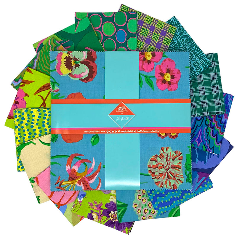 Kaffe Fassett Collective February 2025 Quilt Fabric - 10" Charm Pack (42 pieces) in Cool (Blues/Greens) - FB610GP.COOLFEB25