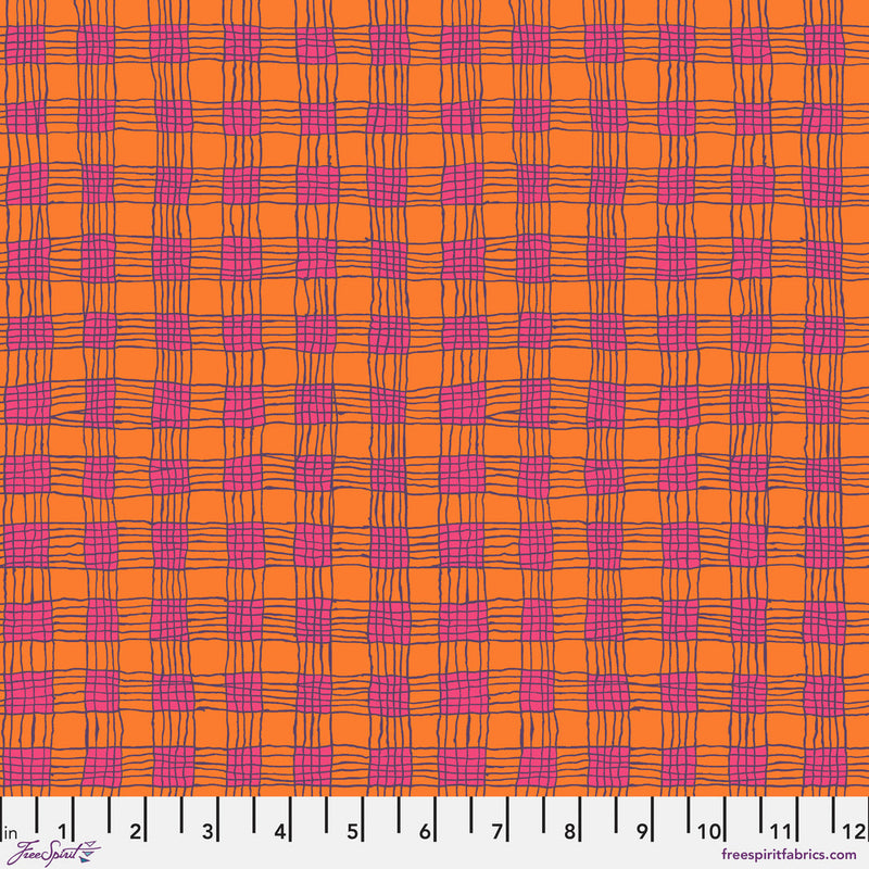 Kaffe Fassett Collective February 2025 Quilt Fabric - Gingham in Coral Orange - PWBM089.CORAL