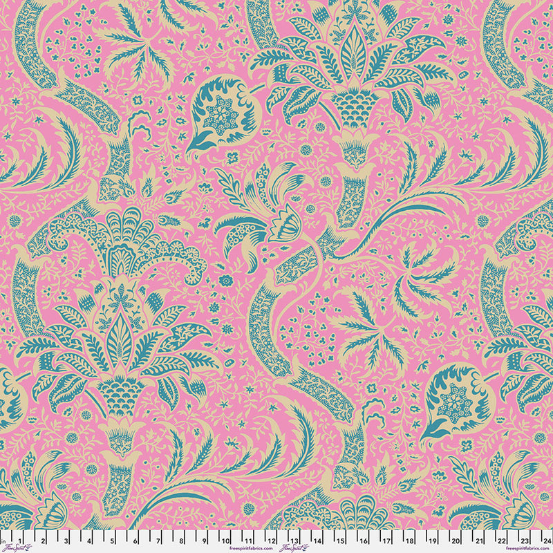 Kaffe x Morris & Co Quilt Fabric - Indian in Opera Pink - PWKW005.OPERA