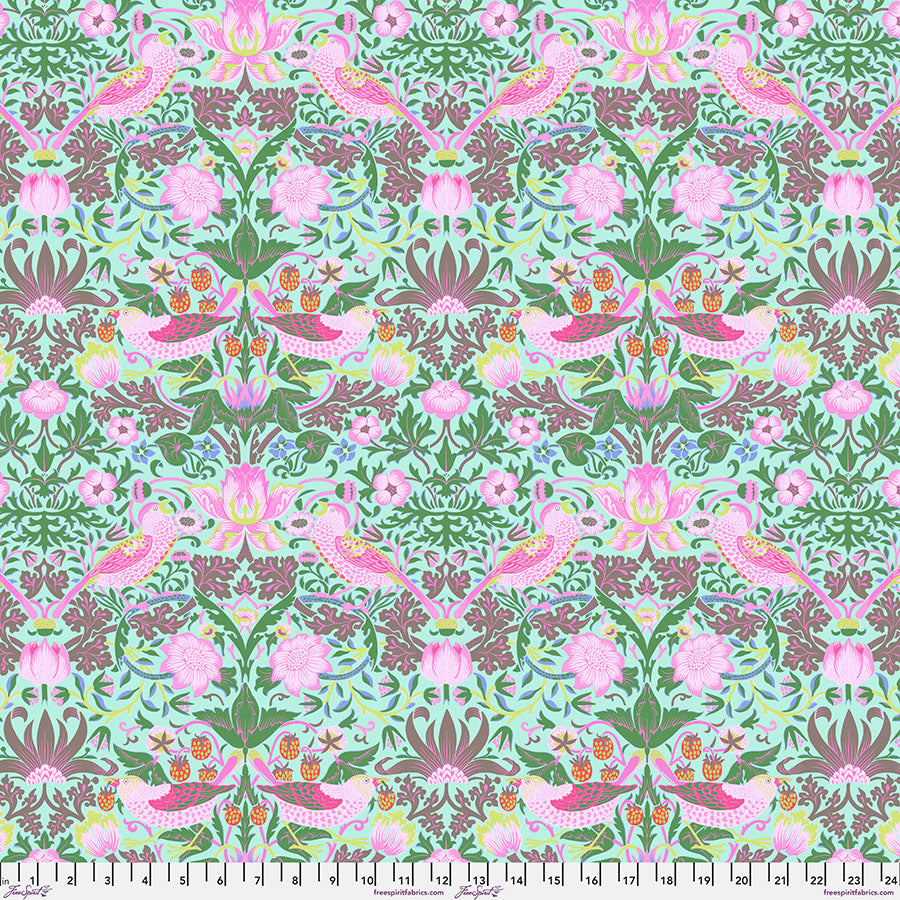 Kaffe x Morris & Co Quilt Fabric - Strawberry Thief in Aqua - PWKW013.AQUA