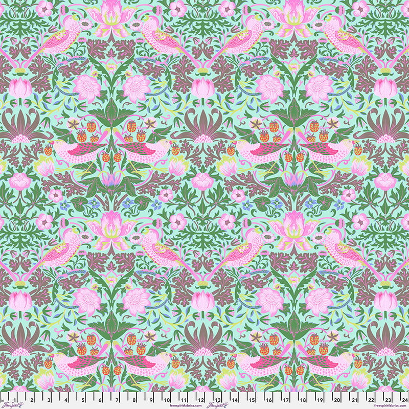 Kaffe x Morris & Co Quilt Fabric - Strawberry Thief in Aqua - PWKW013.AQUA