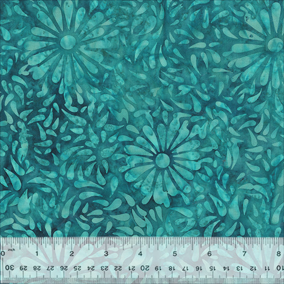 Lagoon Batik Quilt Fabric by Jacqueline de Jonge - Daisy Petals in Teal - 3626Q-X