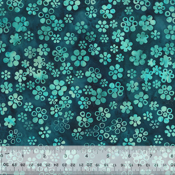 Lagoon Batik Quilt Fabric by Jacqueline de Jonge - Ditsy Daisy in Dark Teal - 3629Q-X