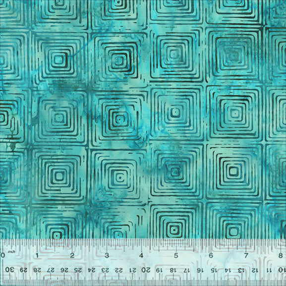 Lagoon Batik Quilt Fabric by Jacqueline de Jonge - Labyrinth in Teal - 3624Q-X