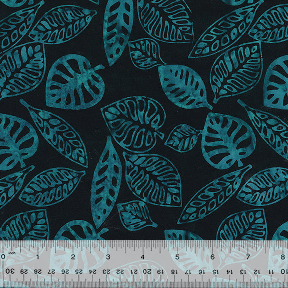 Lagoon Batik Quilt Fabric by Jacqueline de Jonge - Monstera in Black - 3631Q-X