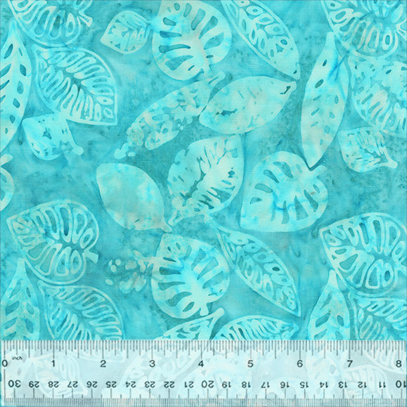 Lagoon Batik Quilt Fabric by Jacqueline de Jonge - Monstera in Tiffany Aqua - 3620Q-X