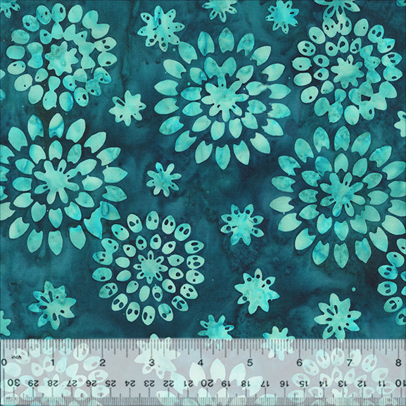 Lagoon Batik Quilt Fabric by Jacqueline de Jonge - Mum Burst in Dark Teal - 3628Q-X