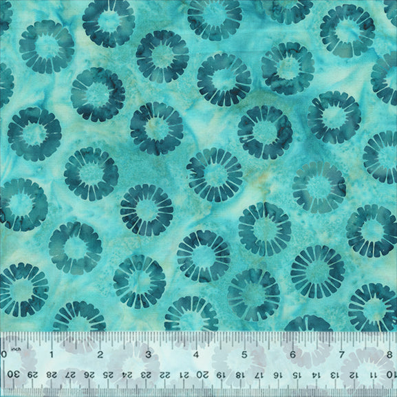 Lagoon Batik Quilt Fabric by Jacqueline de Jonge - Petal Wheels in Robin's Egg Aqua - 3623Q-X