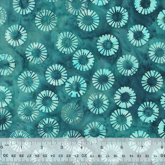 Lagoon Batik Quilt Fabric by Jacqueline de Jonge - Petal Wheels in Teal - 3625Q-X