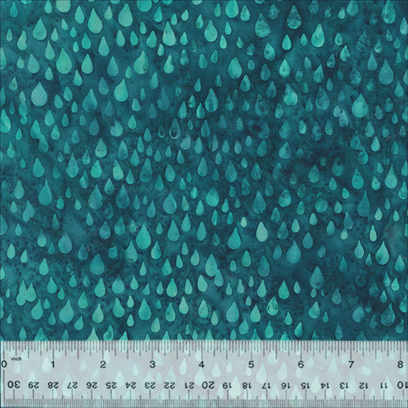 Lagoon Batik Quilt Fabric by Jacqueline de Jonge - Raindrops in Dark Teal - 3627Q-X