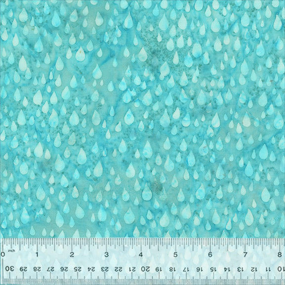 Lagoon Batik Quilt Fabric by Jacqueline de Jonge - Raindrops in Tiffany Aqua - 3621Q-X