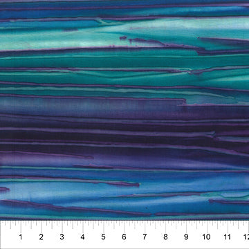 Landscape Paintings Batik Quilt Fabric - Calcit Stripes in Night Reflection (Turquoise/Blue/Purple) - 81800-490